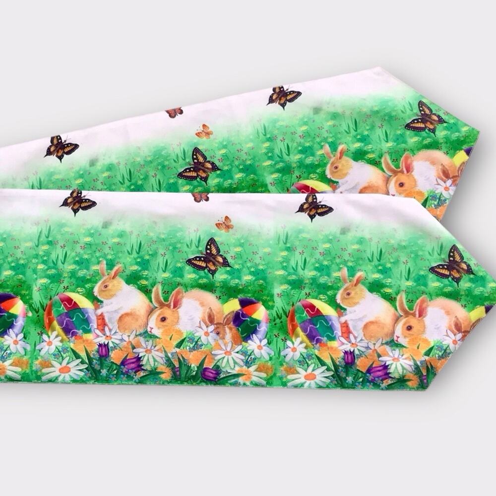 Easter Spring Green NWT Table Runner Bunny Eggs & Butterflies Multi-Color